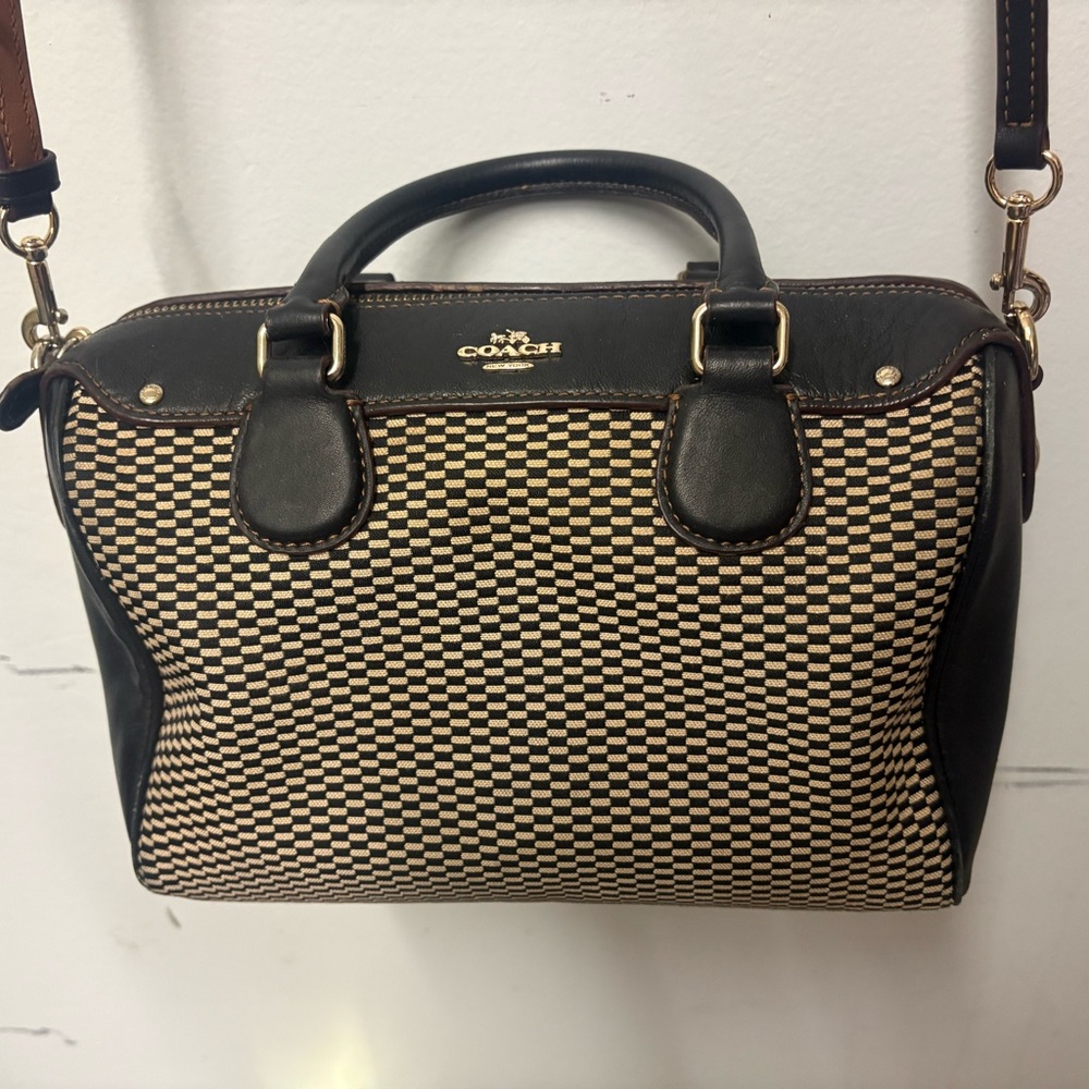 Coach Black and Tan Checkered Satchel